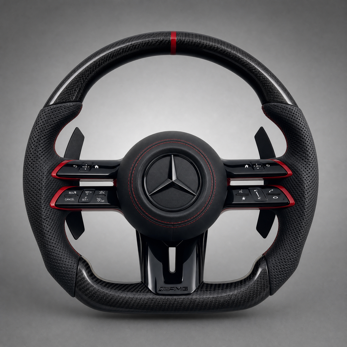 Volant Carbone Custom – Mercedes-AMG Édition Rouge | Boutons Sport