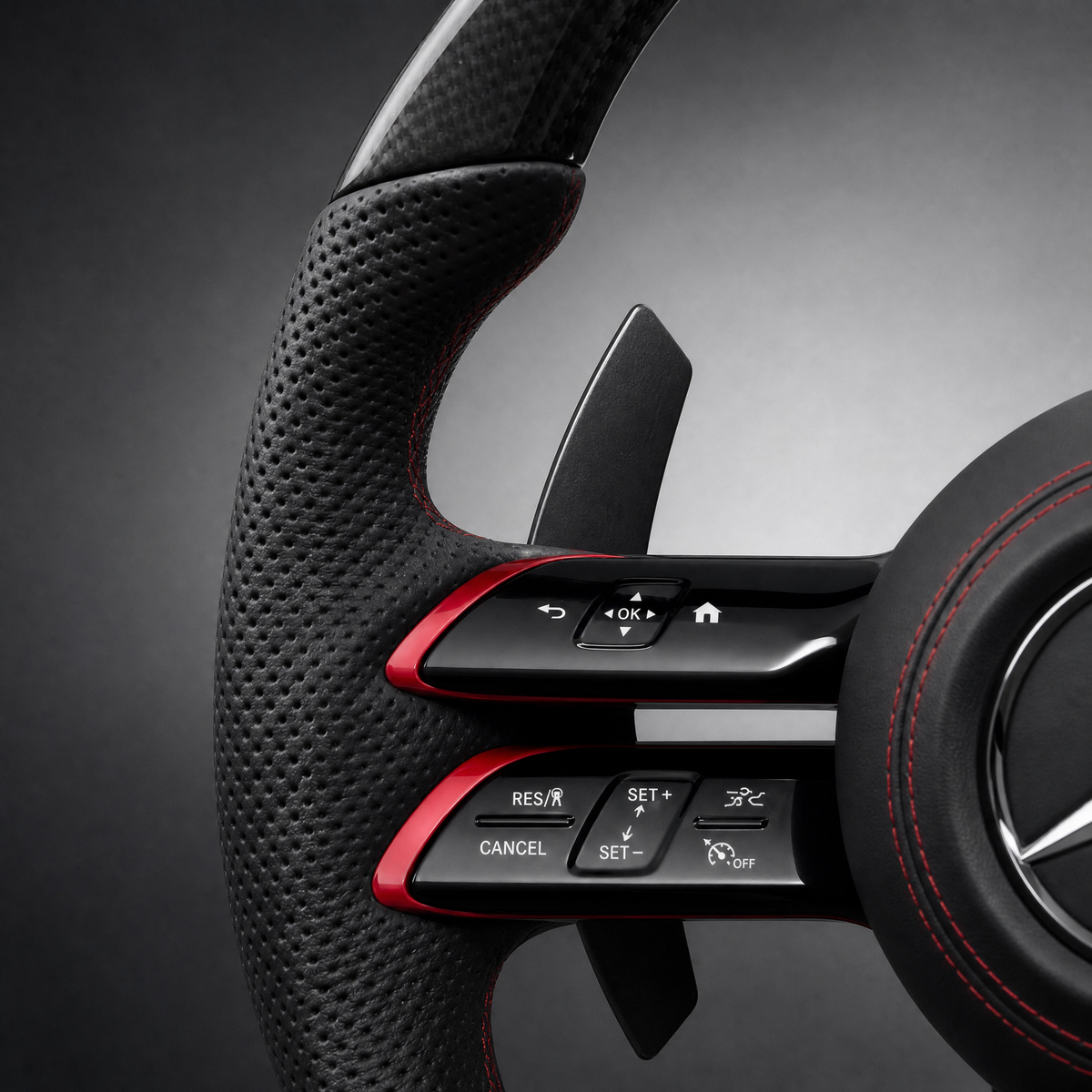 Volant Carbone Custom – Mercedes-AMG Édition Rouge | Boutons Sport
