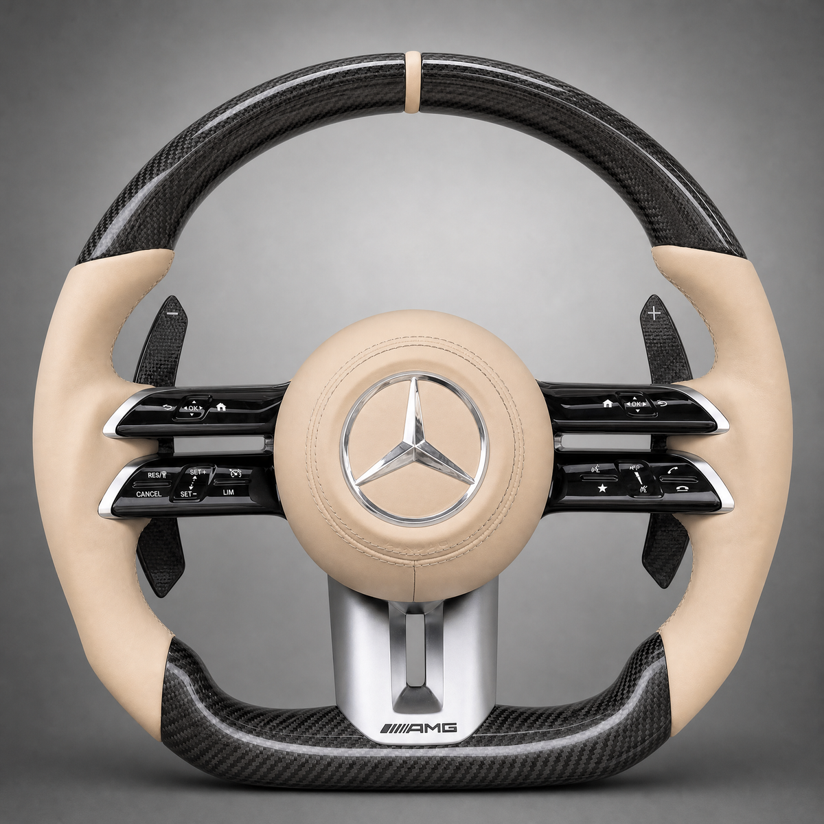 Volant Carbone Custom – Mercedes-AMG Cuir Beige Nappa | Étoile Chromée