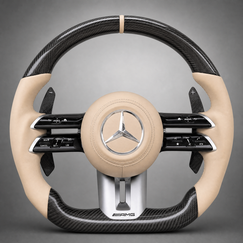 Volant Carbone Custom – Mercedes-AMG Cuir Beige Nappa | Étoile Chromée