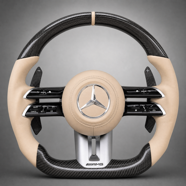 Volant Carbone Custom – Mercedes-AMG Cuir Beige Nappa | Étoile Chromée