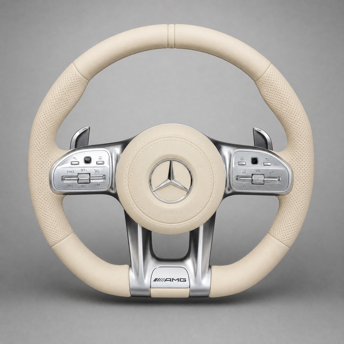 Volant Custom Mercedes-AMG Cuir Beige Nappa | Palettes Chromées
