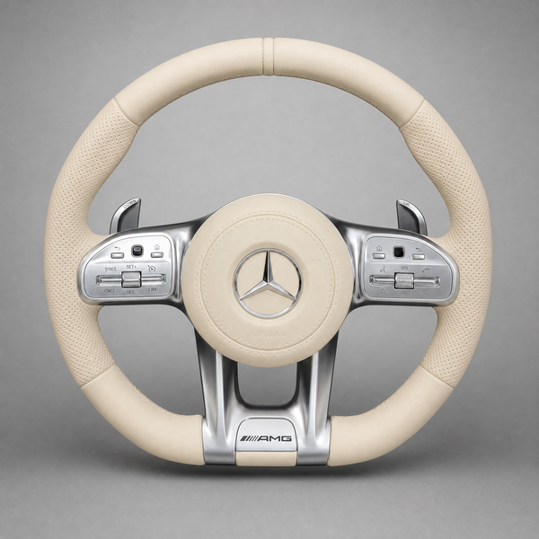 Volant Custom Mercedes-AMG Cuir Beige Nappa | Palettes Chromées