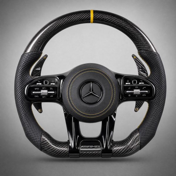 Volant Carbone Custom – Mercedes-AMG Édition Jaune | Étoile Noir Brillant