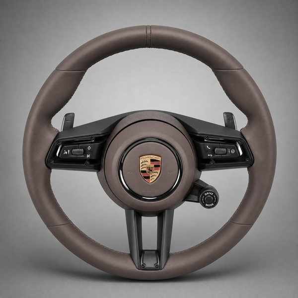 Volant Porsche Sport Custom – Cuir Chocolat | Sélecteur Drive Mode