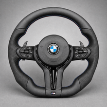 Volant BMW M Sport Méplat Custom – Cuir Noir | Surpiqûres Tricolores