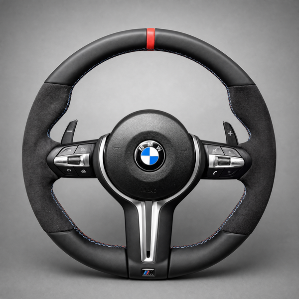 Volant BMW M Sport Méplat Custom – Alcantara | Surpiqûres Tricolores