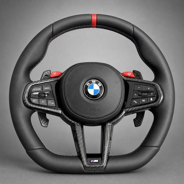 Volant BMW M CS Custom – M2 M3 M4 M5 Cuir Noir & Carbone | Boutons M Rouges SERIE G