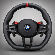 Volant BMW M CS Custom M2 M3 M4 M5 – Cuir Noir | Boutons M Rouges & Palettes Carbone