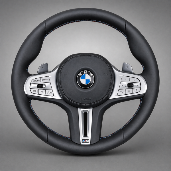 Volant BMW M Sport G-Series – Cuir Noir | Surpiqûres Tricolores