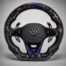 Volant VW Golf R Custom – Carbone Forgé Rose | Accents Bleus & Badge R
